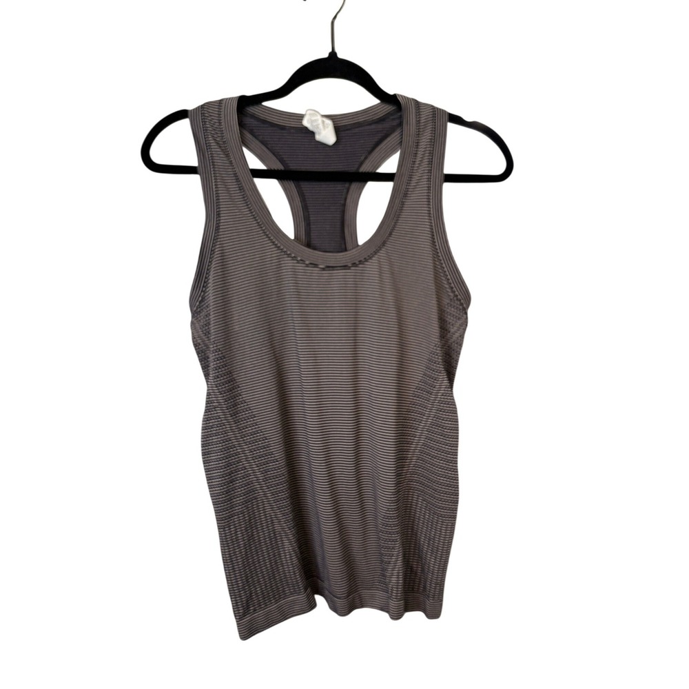 Athleta In Motion Racerback Tank Top Gray Striped Seamless Medium